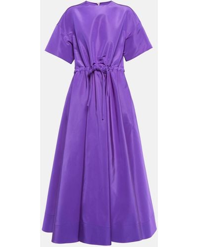 Valentino Gathered Silk Midi Dress - Purple