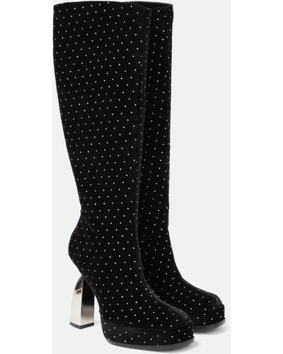 NODALETO Angel S Embellished Velvet Knee-high Boots - Black