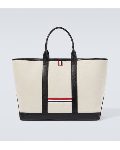 Thom Browne Tool Medium Leather-trimmed Tote Bag - White