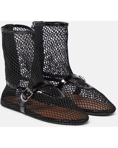 Alaïa Fishnet Leather-trimmed Ankle Boots - Black