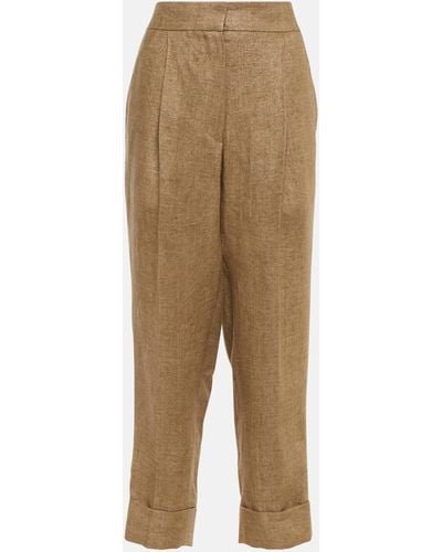 Brunello Cucinelli Mid-rise Tapered Linen Pants - Natural
