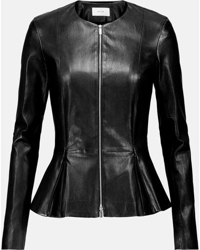 The Row Anasta Bonded Leather Jacket - Black