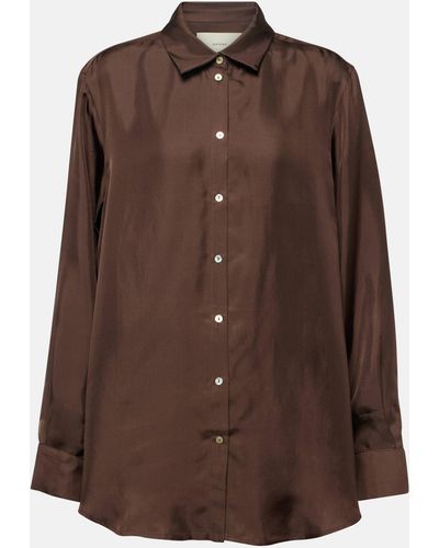 Asceno London Silk Twill Pyjama Shirt - Brown