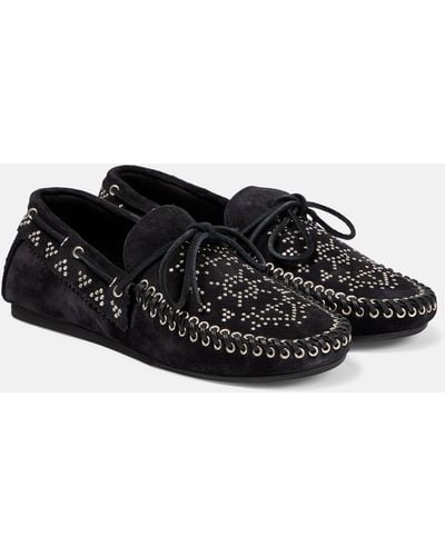 Isabel Marant Freen Embellished Suede Moccasins - Black