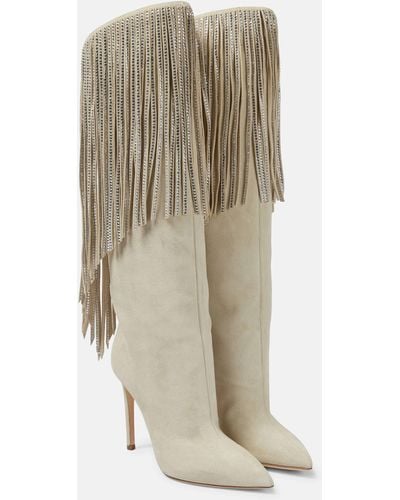 Paris Texas Fringed Embellished Suede Knee-high Boots - Natural