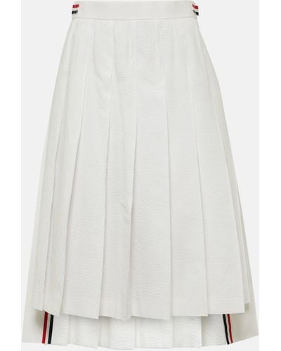 Thom Browne Rwb Stripe Pleated Cotton Midi Skirt - White