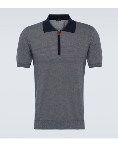 Kiton Striped Cotton Polo Shirt - Grey