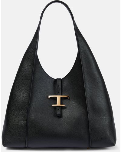 Tod's T Timeless Medium Leather Shoulder Bag - Black