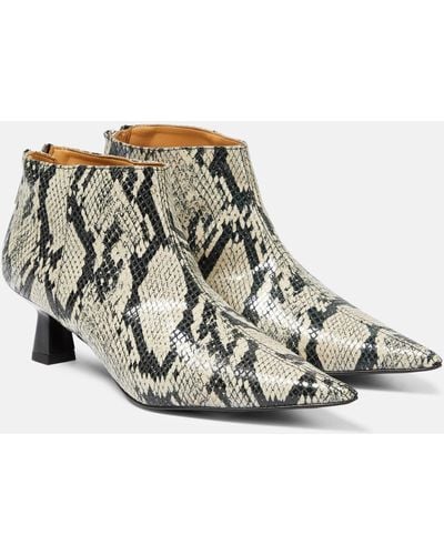 Ganni Snake-effect Faux Leather Ankle Boots - White