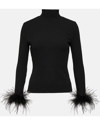 Veronica Beard Pierre Feather-trimmed Cotton-blend Top - Black