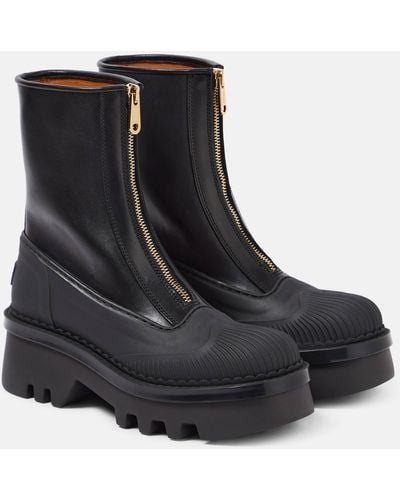 Chloé Raina Leather Ankle Boots - Black