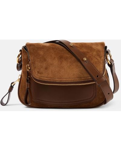 Tom Ford Suede And Leather Crossbody Bag - Brown
