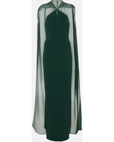 Roland Mouret Caped Satin Crepe Gown - Green