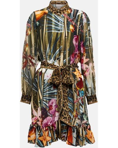 Camilla Floral Embellished Silk Shirt Dress - Multicolour