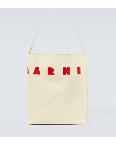 Marni Small Logo Leather Tote Bag - White
