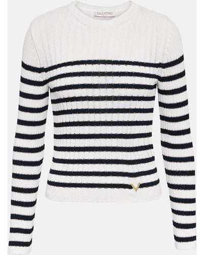 Valentino Striped Ribbed-knit Sweater - White