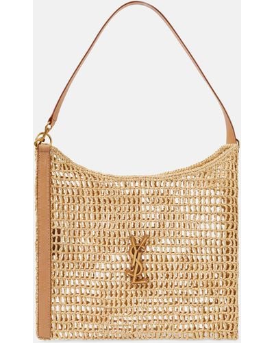 Saint Laurent Oxalis Crochet Raffia Shoulder Bag - Metallic