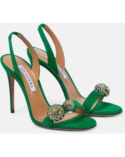 Aquazzura Love Bubble Embellished Suede Sandals - Green