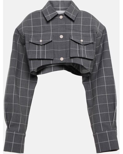 The Mannei Pavlle Checked Cropped Cotton Jacket - Grey