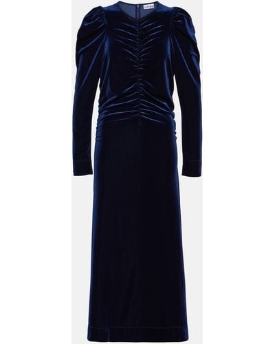 Ganni Velvet Jersey Gathered Maxi Dress - Blue