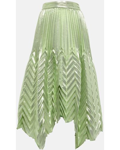 Jonathan Simkhai Pleated Silk-blend Midi Skirt - Green