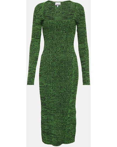Ganni Ribbed-knit Midi Dress - Green
