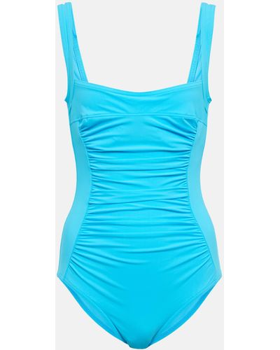 Karla Colletto Square-neck Ruched Swimsuit - Blue