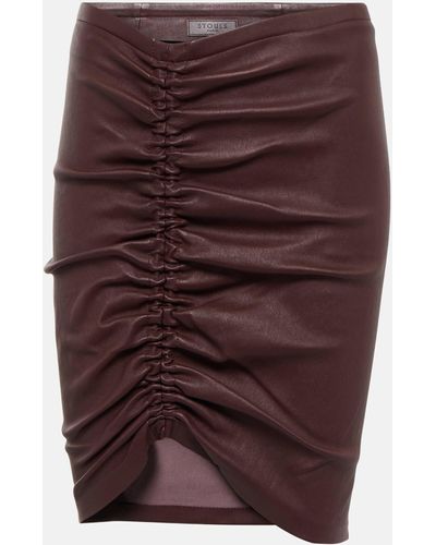 Stouls Mouna Ruched Leather Miniskirt - Purple