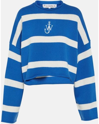 JW Anderson Striped Cropped Wool And Cashmere Sweater - Blue