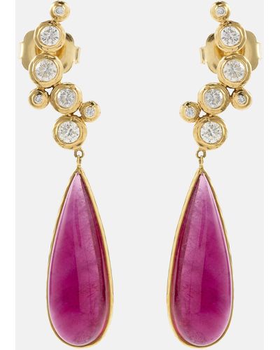 Octavia Elizabeth Floating Nesting Gem 18kt Gold Drop Earrings With Diamonds And Rubellites - Pink