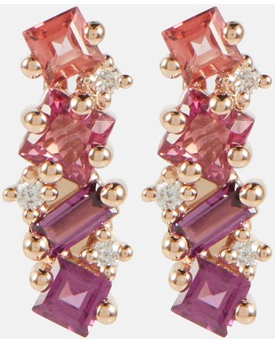 Suzanne Kalan 14kt Rose Gold Climber Earrings With Gemstones And Diamonds - Pink