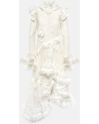 Zimmermann Matchmaker Applique Silk And Linen Gown - White