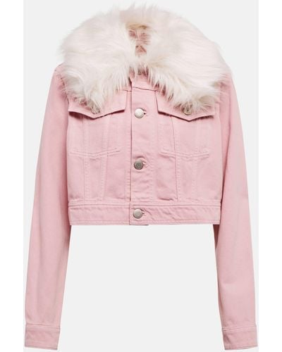 Ami Paris Faux Fur-trimmed Denim Jacket - Pink