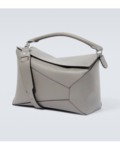 Loewe Puzzle Large Leather Shoulder Bag - Grey