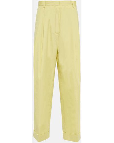 Dries Van Noten Cuffed Cotton Poplin Pants - Yellow