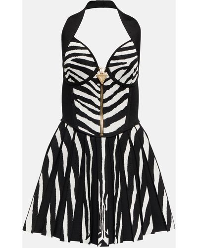 Balmain Zebra-jacquard Knit Minidress - Black