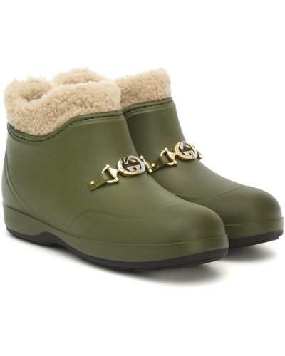 Gucci Crossby Zumi-plaque Shearling-lined Rubber Boots - Green