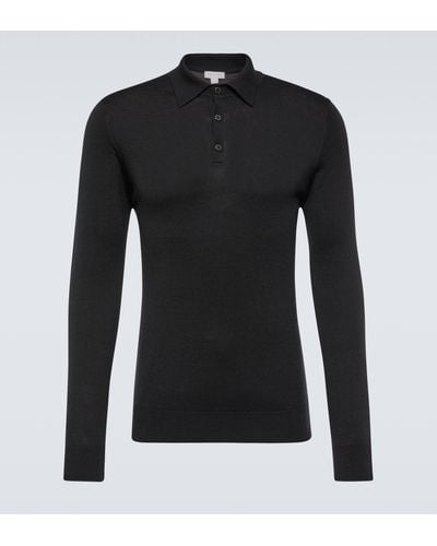 Sunspel Wool Polo Shirt - Black