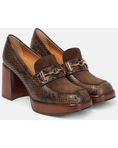 Tod's Snake-effect Leather Loafer Pumps - Brown