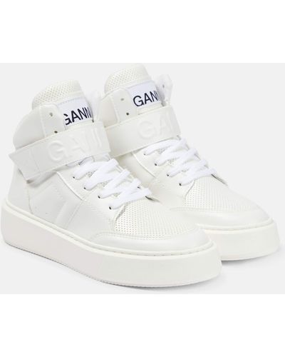 Ganni High-top Faux Leather Sneakers - White