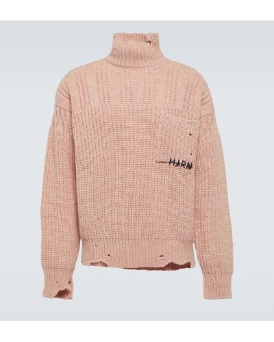 Marni Distressed Virgin Wool Turtleneck Sweater - Pink