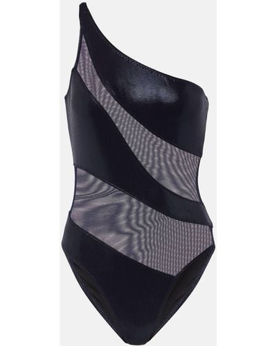 Norma Kamali Snake Panelled One-shoulder Swimsuit - Blue