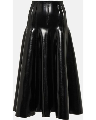 Norma Kamali Faux Patent Leather Midi Skirt - Black