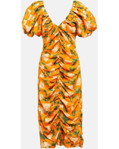 Agua Bendita Floral-print Ruched Dress - Metallic
