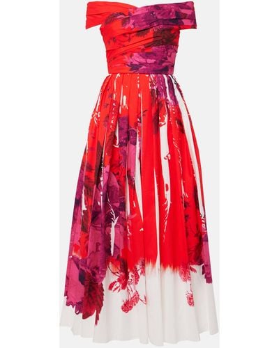 Erdem Off-shoulder Cotton Faille Midi Dress - Red