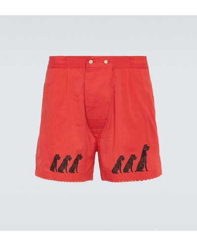 Bode Monday Printed Cotton Shorts - Red