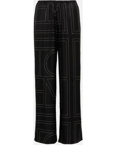 Totême Logo Wide-leg Silk Pants - Black