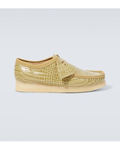 Clarks Wallabee Croc-effect Leather Moccasins - Natural