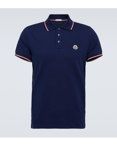 Moncler Logo-patch Cotton-piqué Polo Shirt - Blue