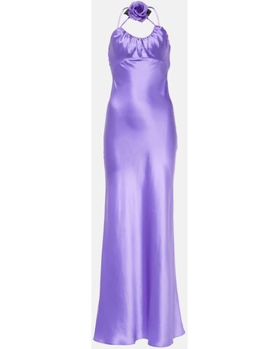Rodarte Floral-applique Silk Charmeuse Gown - Purple